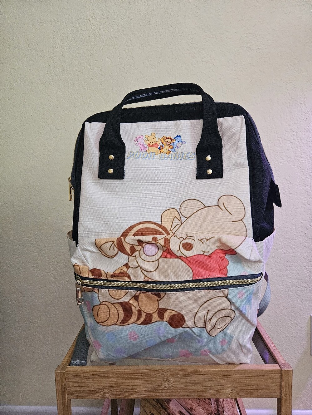 Pooh Babies Diaper Backpack – White with Black Trim